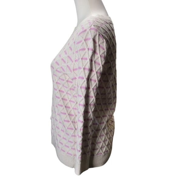 Talbots Women's Cotton Linen White Purple Stripe Sweater Long Sleeve Size Small - Picture 2 of 8